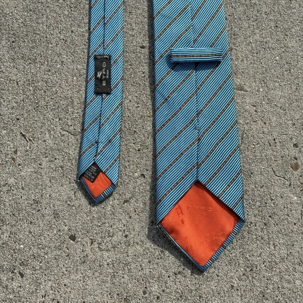 Etro Milano Tie Mens Blue Striped Silk Made In Italy Necktie